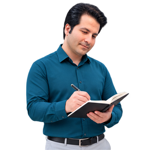 عادل دمیرچی در حال نوشتن